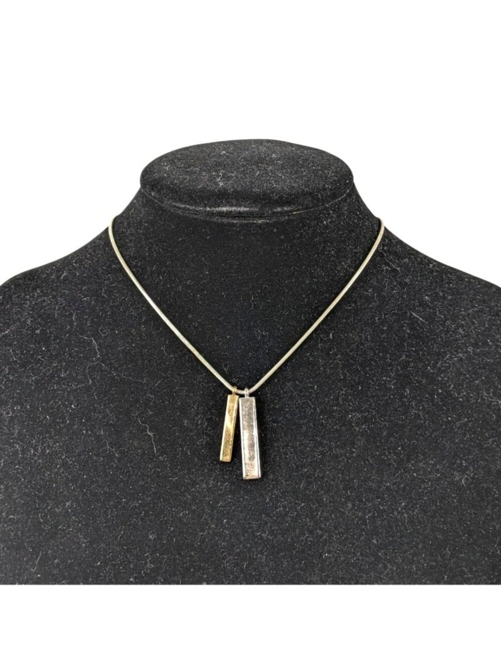 Anne Klein Silver & Gold-Tone Bar Pendant Necklace With Adjustable Chain Womens